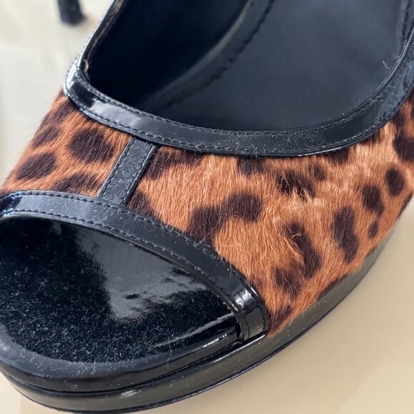 Saint Laurent Leopard Calf Hair Leather Slingback Platform Heels – Size 38 - Picture 11 of 11